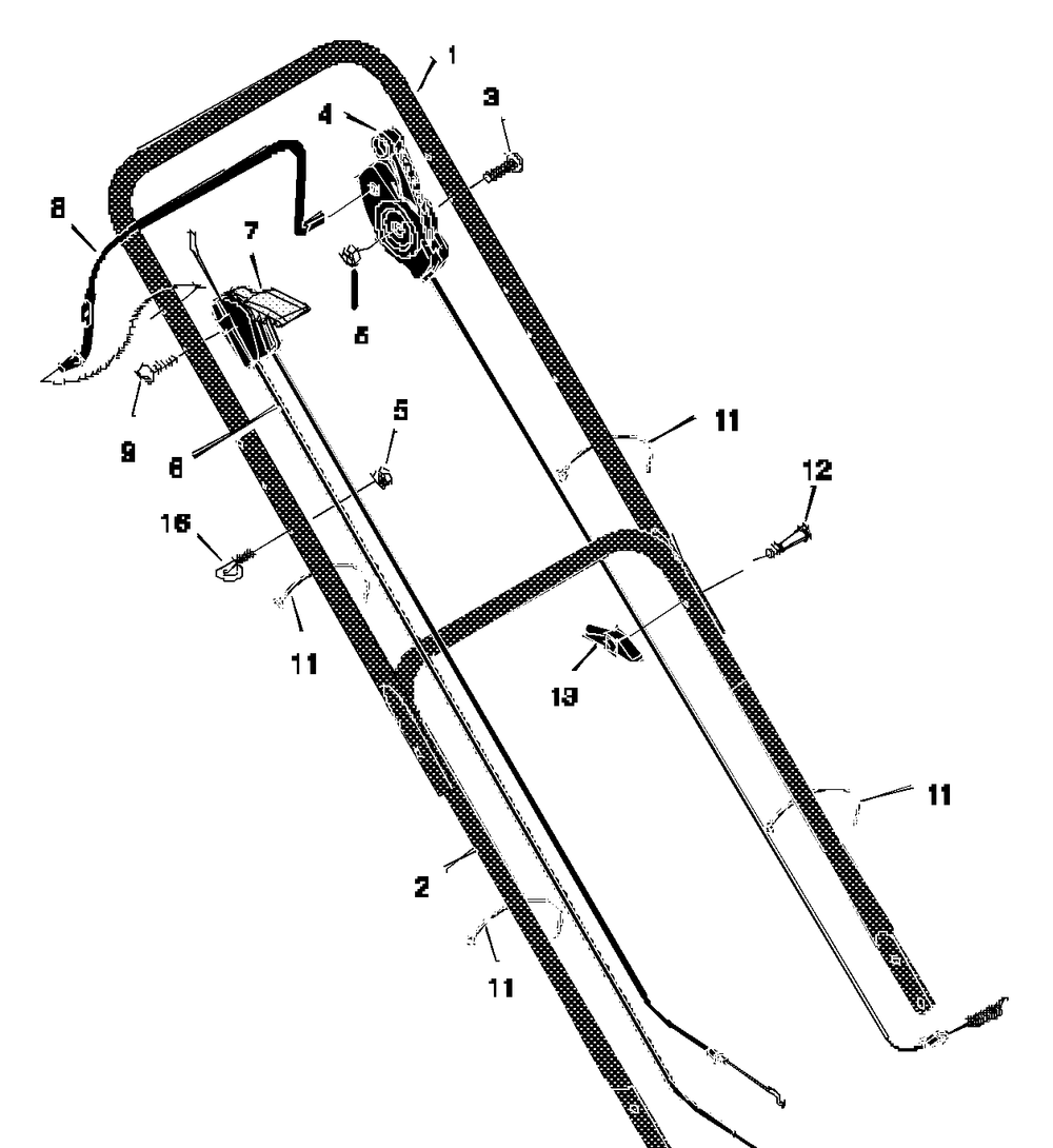 Handle Assembly Diagram and Parts List for 20607X4A 1997 Briggs and Stratton Lawn Mower